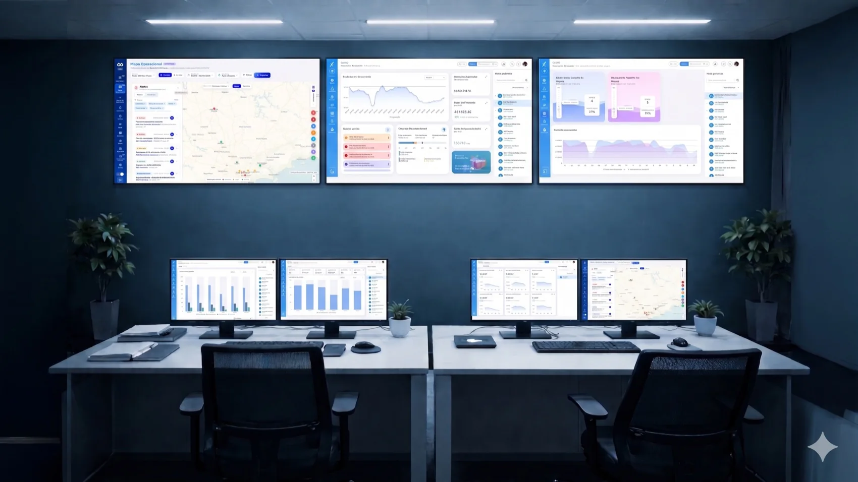 Colaborador do Enotel com o app FOZ e o Command Center exibindo a telemetria de água, energia e gás do resort